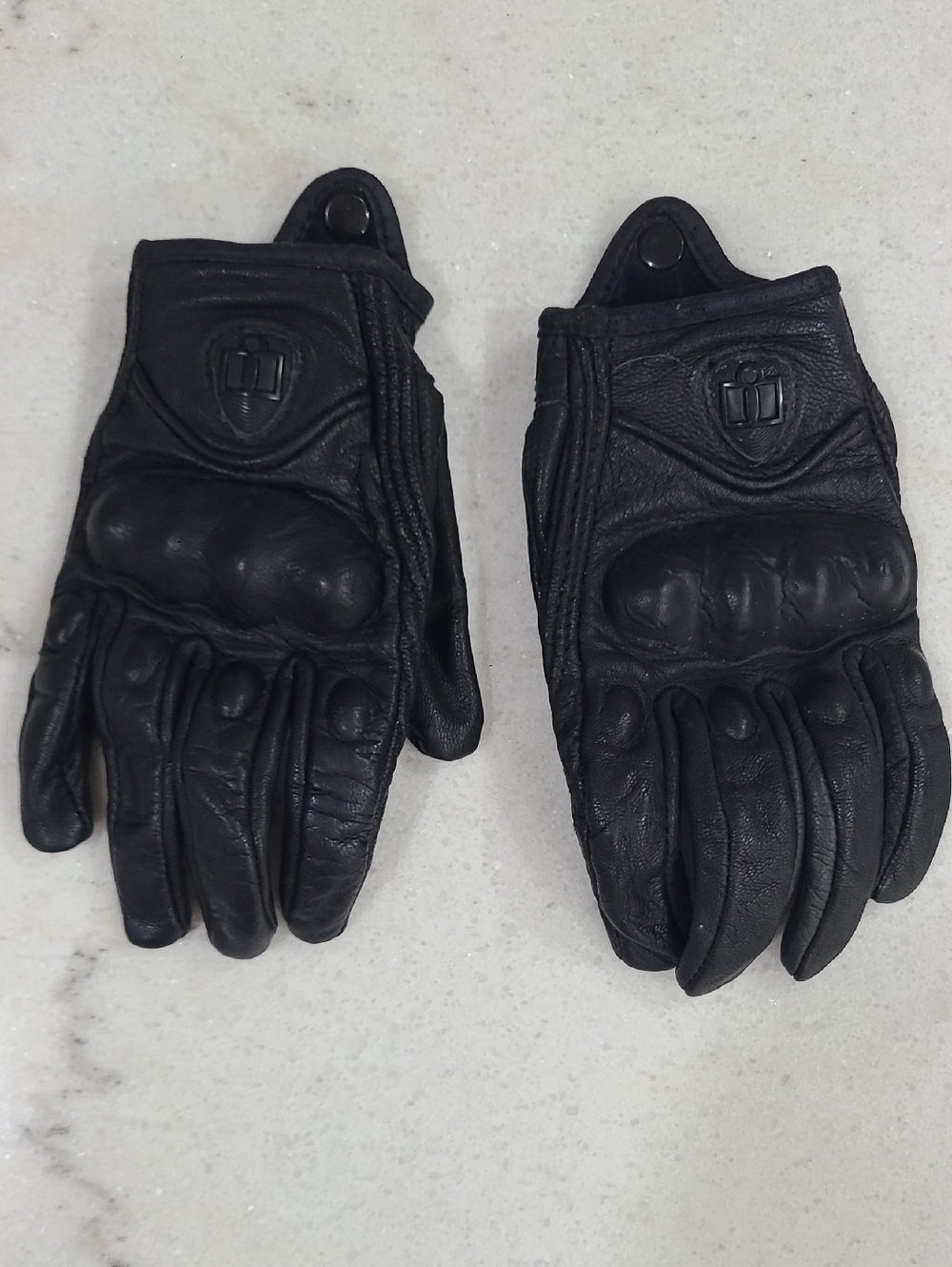 ICON Black Leather Motorcycle Gloves with Knuckle Protection